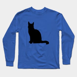 Black Cat Sitting Silhouette Vector Art Cut Out Long Sleeve T-Shirt